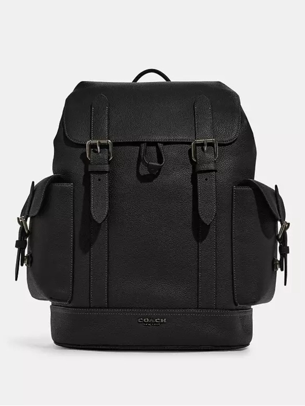 Coach Hudson Backpack | Black Pebbled Leather Men’s | Buckle Pockets